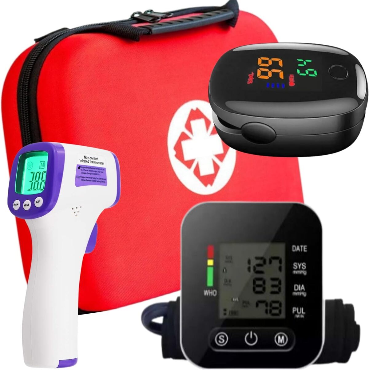 Pack Santé Famille : Tensiomètre, Oxymètre, Thermomètre Infrarouge - Numérique - Neuf