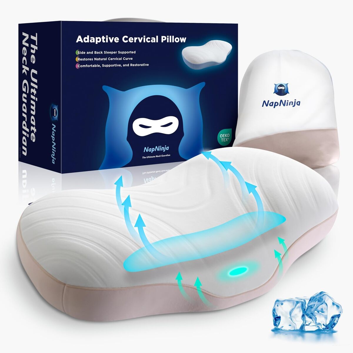 Oreiller Enfant Ergonomique MEIION Somniva - Mousse Mémoire, Taie Soie Glacée - Pour Un Sommeil Calme Et Réparateur