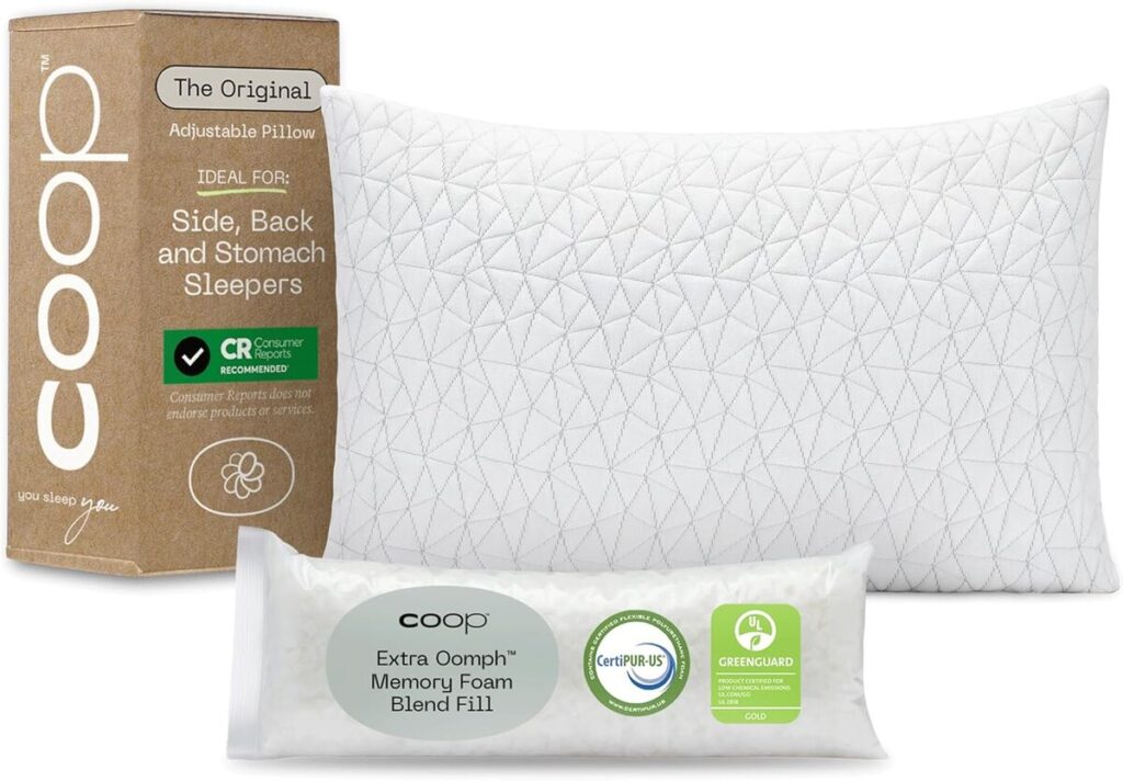 Test du shredded memory foam pillow de Coop Home Goods