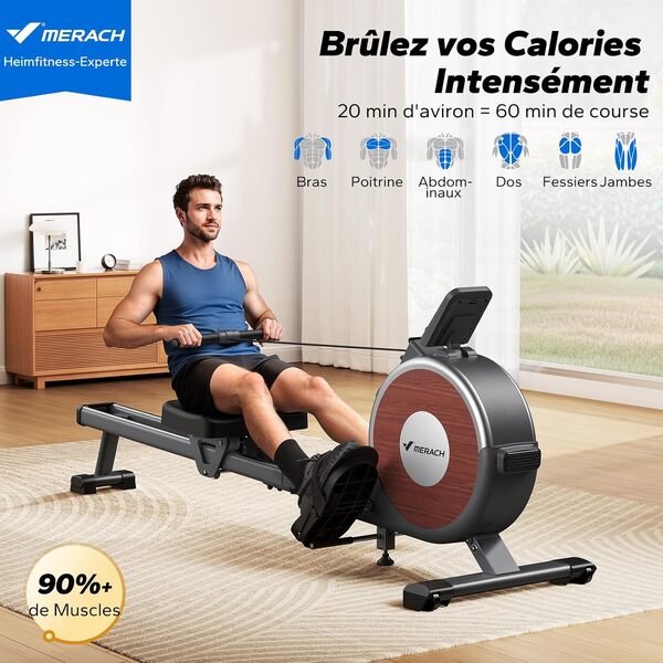 MERACH Rameur Musculation D'appartement, 16 Niveaux de Résistance, Rameur Magnétique Silencieux avec APP Exclusive, Rails Doubles Améliorés pour Plus de Stabilité, Assemblage Facile