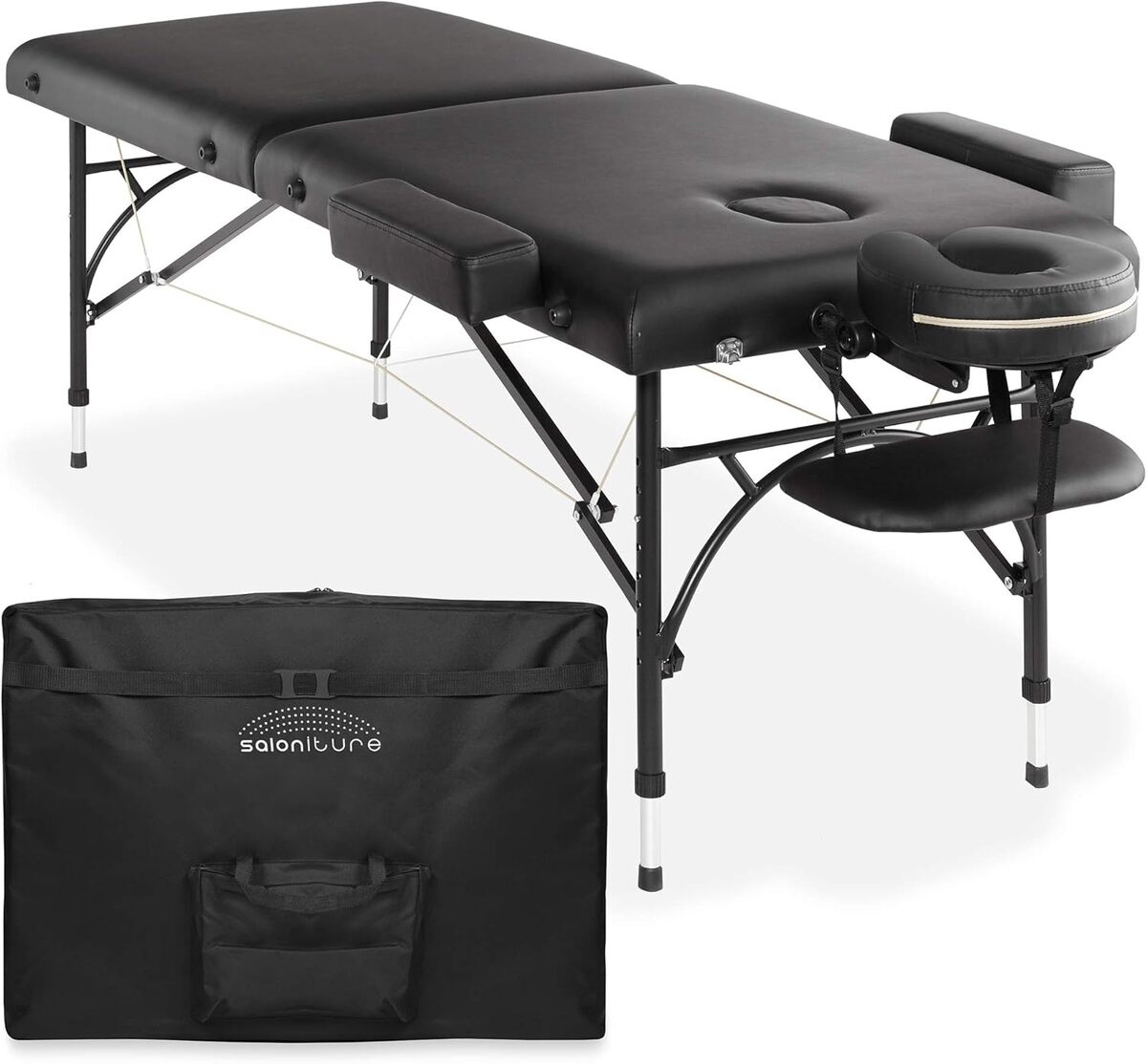 Test de la table de massage portable Saloniture en aluminium noir