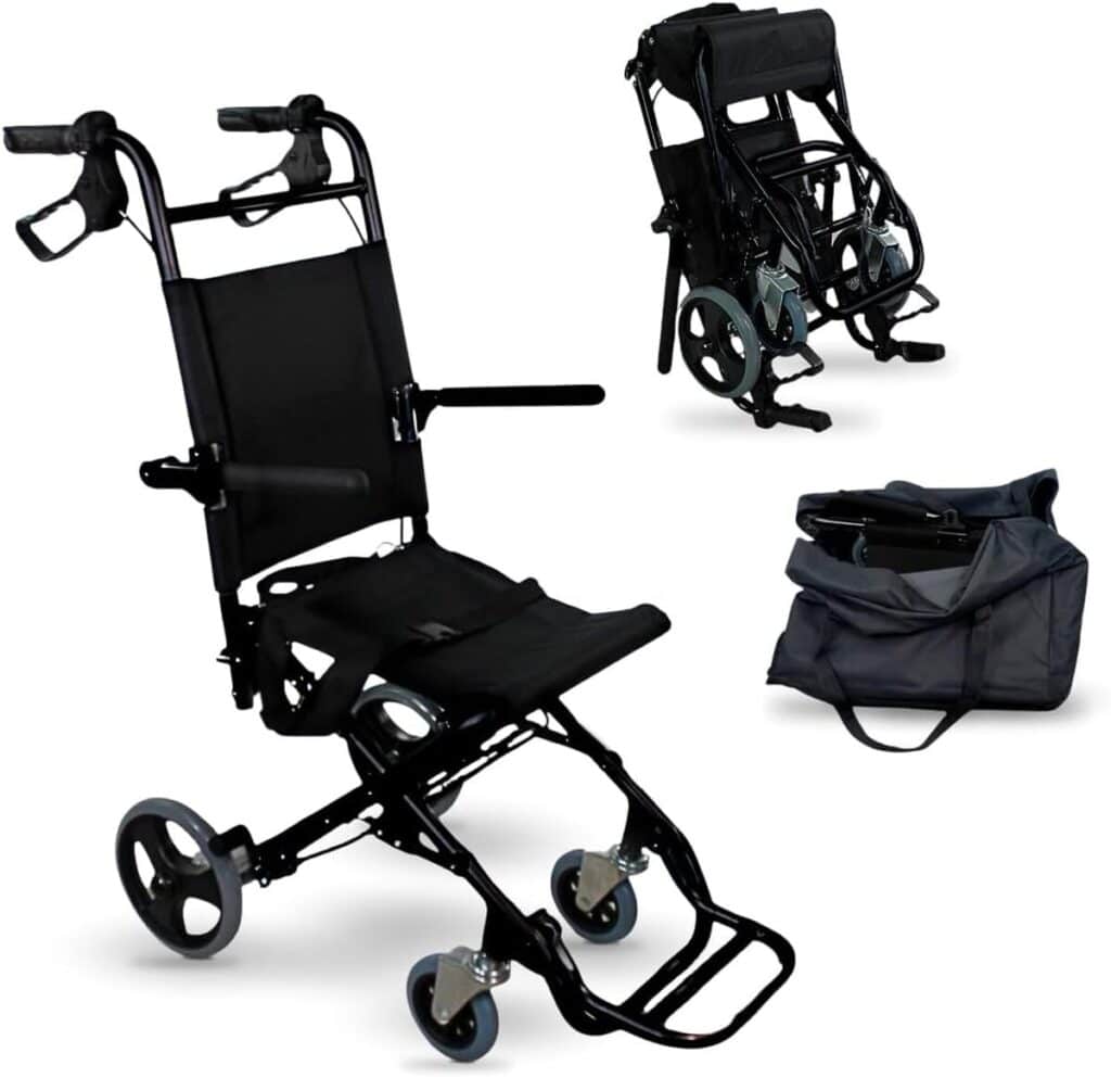 Test du fauteuil de transfert Mobiclinic Saturno en aluminium