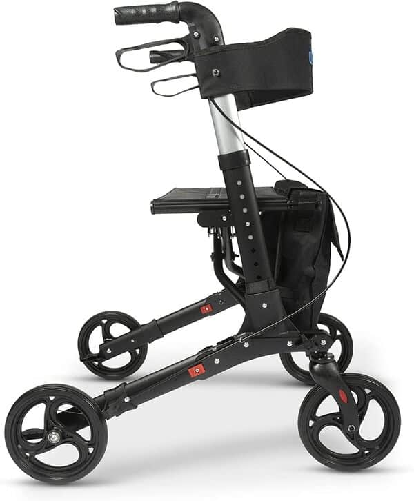 Déambulateur pliable léger - Facilement pliable pour le voyage du coffre - Réglable en hauteur - Comprend un sac pratique sous le siège - Walker - Aide à la marche |multicolore