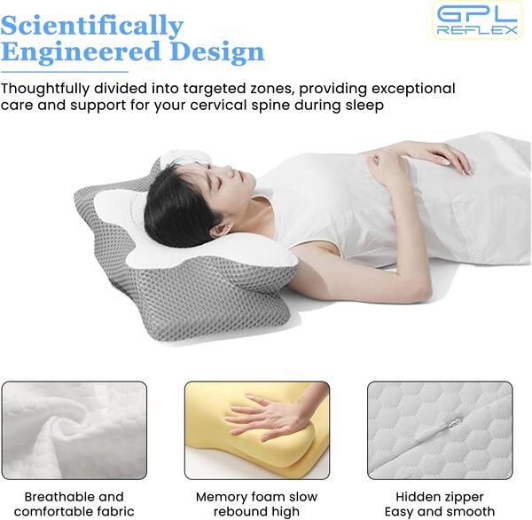 Oreiller cervical orthopédique en mousse à mémoire de forme pour prévenir et soulager les douleurs cervicales Taille standard Idéal pour les personnes dormant sur le dos, sur le devant ou