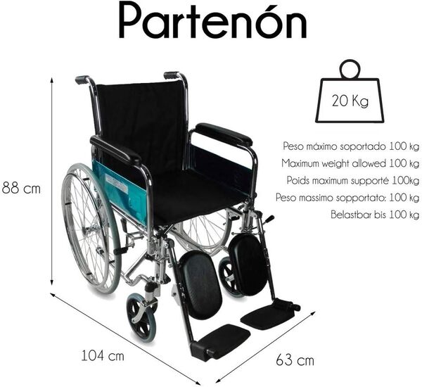 Mobiclinic, Partenón, Fauteuil Roulant Pliable, Léger, pour Personnes âgées et handicapées, Accoudoirs Repose-Pieds Amovibles, Marque européenne, Acier, Noir