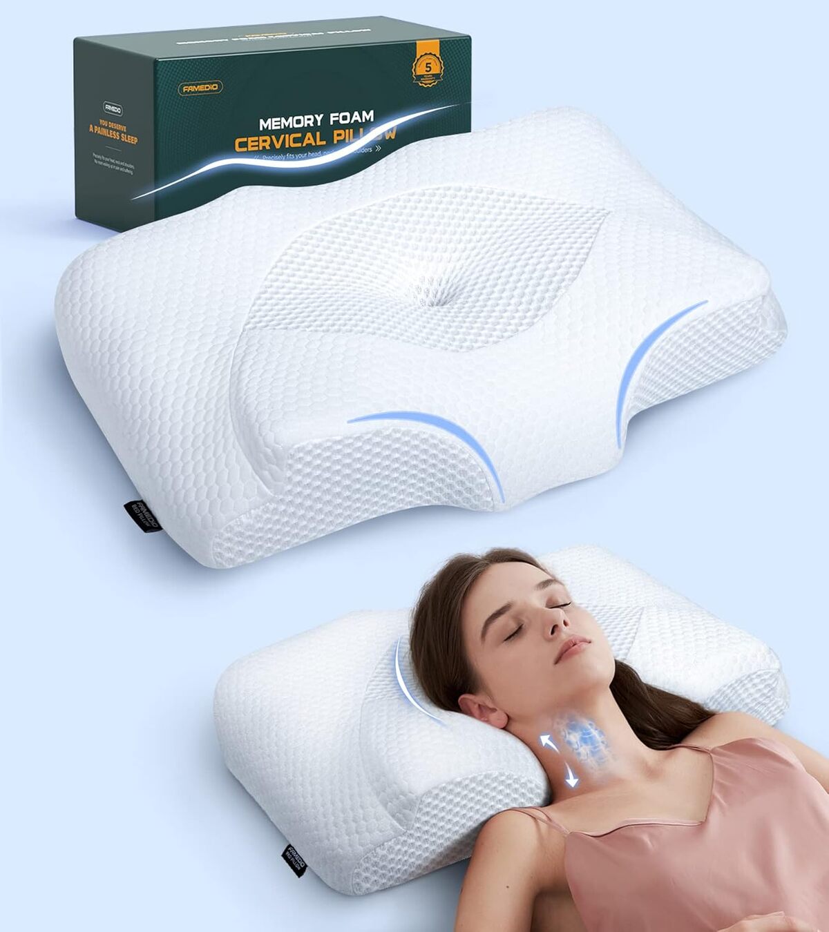 Test de l'oreiller cervical Famedio : confort en mémoire de forme