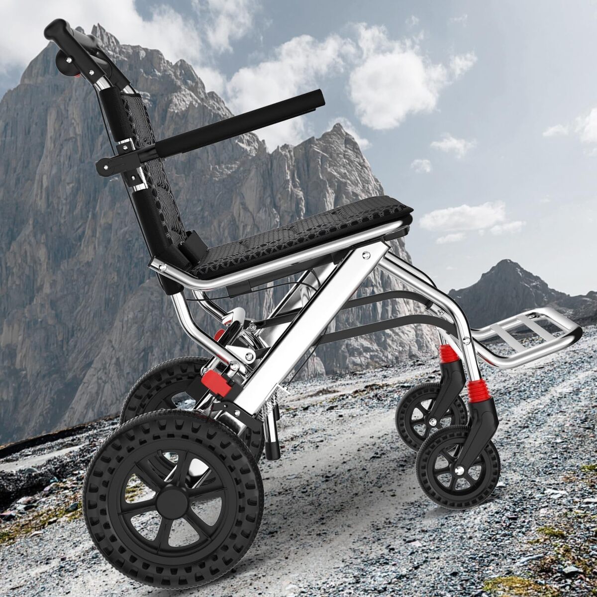Test du fauteuil roulant pliable et léger pour adulte de 45 cm