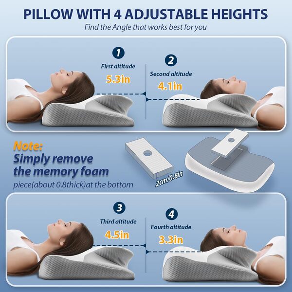 LUOFNI Oreiller cervical en mousse à mémoire de forme pour dormir, hauteur réglable : oreiller ergonomique inodore pour le cou, oreiller orthopédique avec soutien pour les personnes dormant sur le