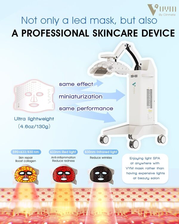 Masque de thérapie par lumière rouge, léger, 130 g, fin, 292 LED, haute énergie pour le visage, contrôleur LCD sans fil, masque de thérapie par lumière infrarouge en silicone souple pour soins de la