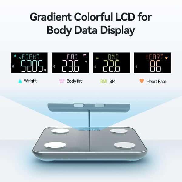 Pèse Personne Balance Connectée Impédancemètre Avec 8 Électrodes Haute Précision, 29 Données Corporelle Mesure BIA à Double Fréquence Avec APP pour Andriod et iOS, Max. 180kg/400lb/28st