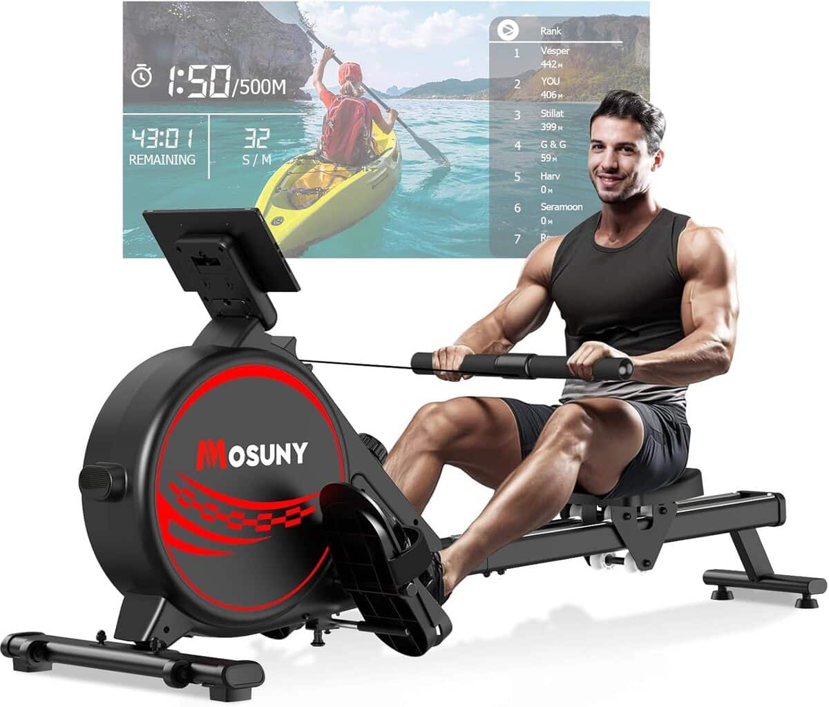 Test du rameur Mosuny : musculation silencieuse à 16 niveaux
