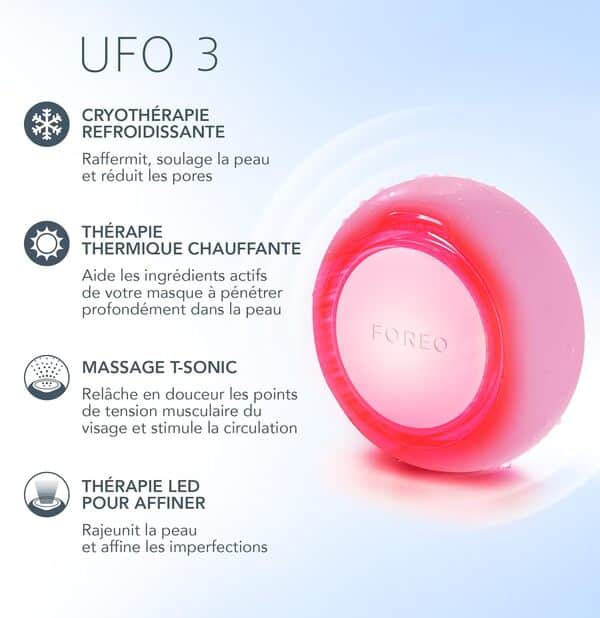 FOREO UFO 3 Set - Masque LED visage 5 en 1 - Set hydratant visage - Chauffage, refroidissement, massage T-Sonic - 30 masques beauté hydratants anti ride visage (5 x 6) - Set de soin visage et peau