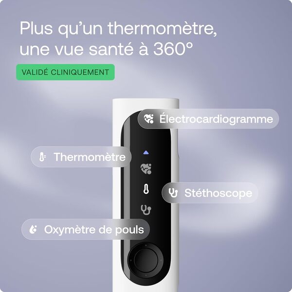 WITHINGS BeamO - Thermomètre Connecté Sans Contact, MultiScan 4-en-1, Moniteur ECG, Oxymètre de Pouls, Stéthoscope digital, Enfants & Adultes, Multi-utilisateur, Suivi Familial