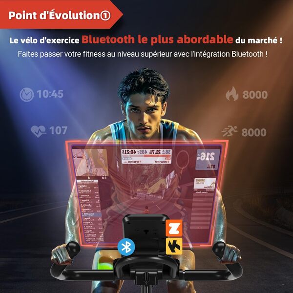 CHAOKE Velo d Appartement Silencieux avec Résistance Magnétique Réglable, Vélo d'appartement avec APP, Vélo d'exercice Moniteur LCD, Siège Confortable, Pour Entraînement Cardio, Capacité 160KG