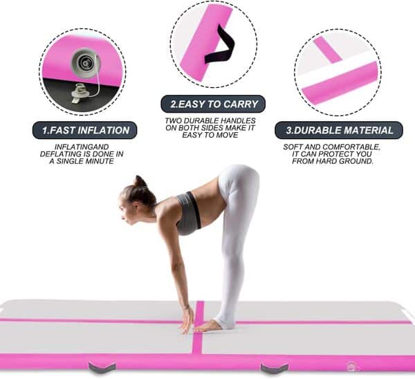 kiaster Tapis de gymnastique gonflable de 3m/4m/5m, 10 cm d'épaisseur, tapis de sol pour usage domestique/entraînement/yoga/plaisir aquatique/pilates avec pompe électrique