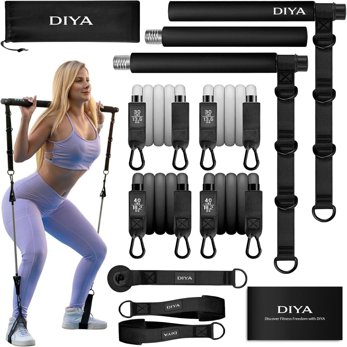 Test : kit de barre pilates DIYA avec bandes de résistance, 63, 5 kg