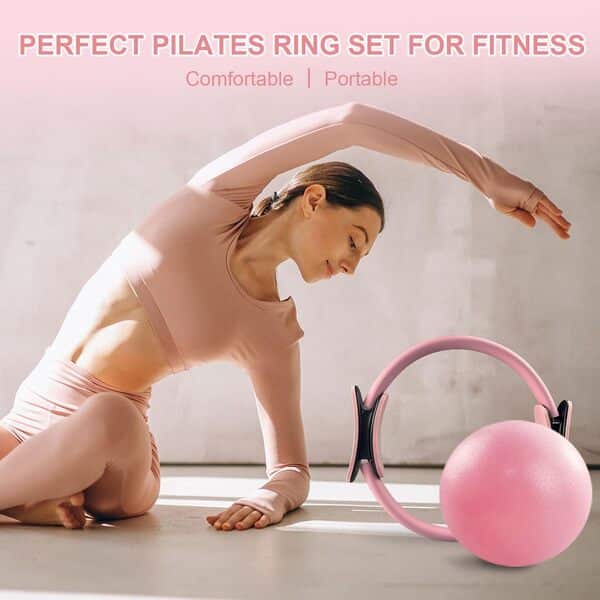 KANGFITER Lot de 11 Anneaux de Pilates, Anneau de Yoga Magic Circle, Ballon de Pilates, Poids réglables pour Cheville et Poignet, Bandes de résistance, Ruban à mesurer, Accessoires d'équipement pour