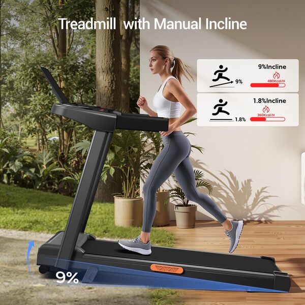 Tapis de Course Pliable Inclinable 9%,Tapis de Marche Inclinable 12KM/H,Treadmill Home avec Moteur 3,0 CV et Affichage LED, Charge Max. 136KG