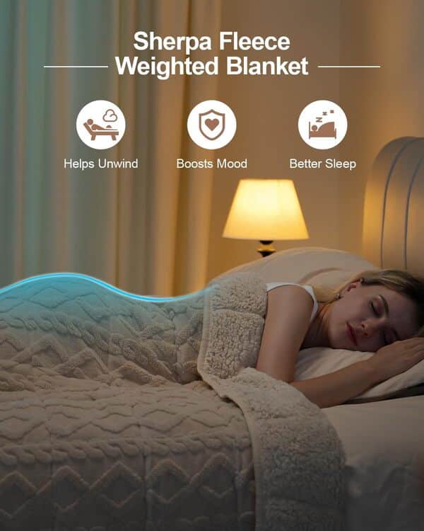 Couverture lestée en polaire sherpa super douce et pelucheuse de 6,8 kg, couverture lestée double face pour adultes – Pas de tassement avec double couche de doublure intérieure douce (152,4