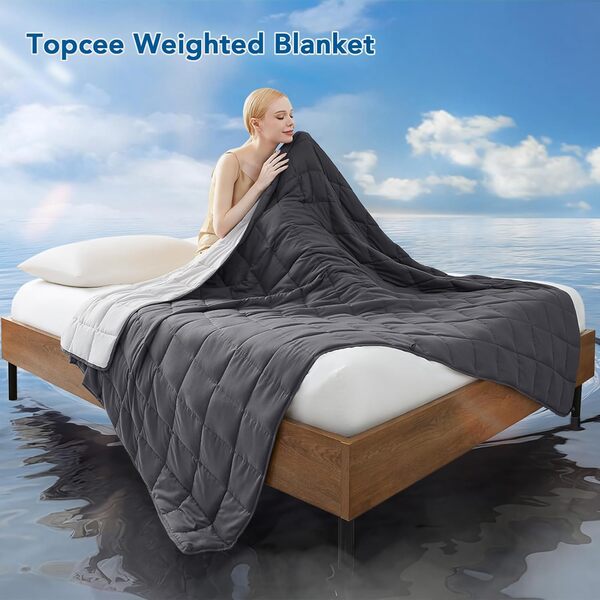 Topcee Couverture lestée (9 kg, 203,2 x 221 cm, très grand lit) – Couverture lourde et rafraîchissante – Pour corps de 86 à 95 kg – Couverture épaisse et respirante avec perles de verre, facile