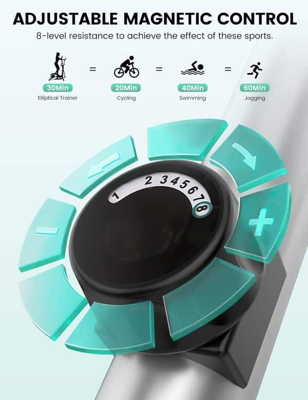 THERUN Velo Elliptique Maison, Vélo Elliptique Compact Ultra Silencieux avec Capteur de Pouls et Écran LCD, 8 Niveaux de Résistance Réglables, Entraînement Cardio pour Toute la Famille