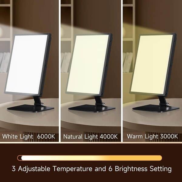 Tageslichtlampe Lichttherapie, Lichttherapie mit 3 Farbtemperaturen, 6 Helligkeitsstufen, 10/20/30-Minuten-Fernbedienung & Touch-Steuerung Sonnenlicht Lampe (Schwarz) [Classe énergétique F]