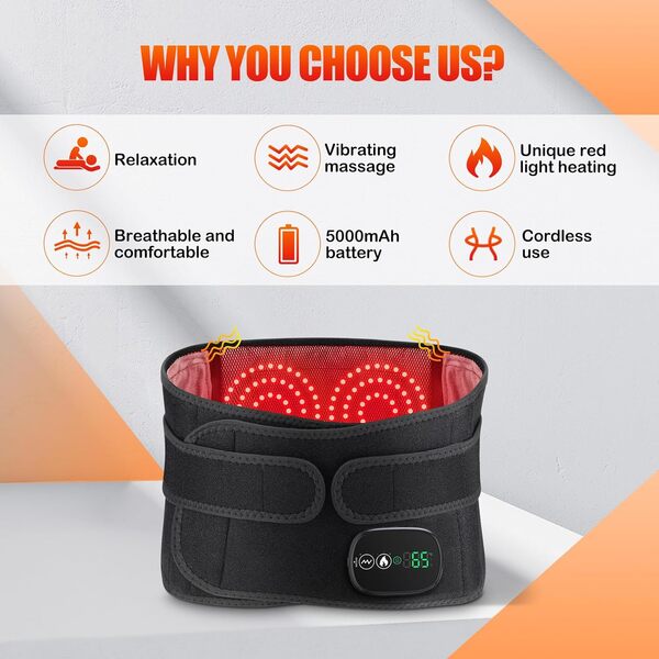 Coussin Chauffant Électrique Pour La Taille, Ceinture Chauffante Pour Dos Sans Fil Avec 3 Modes De Massage Chauffant Rapide, Écran Tactile, Pour L'abdomen Avec Batterie Rechargeable 5000mAh(Noir)